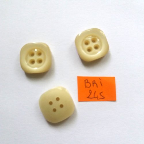 3 boutons en résine beige - ancien - 16x16mm - bri245