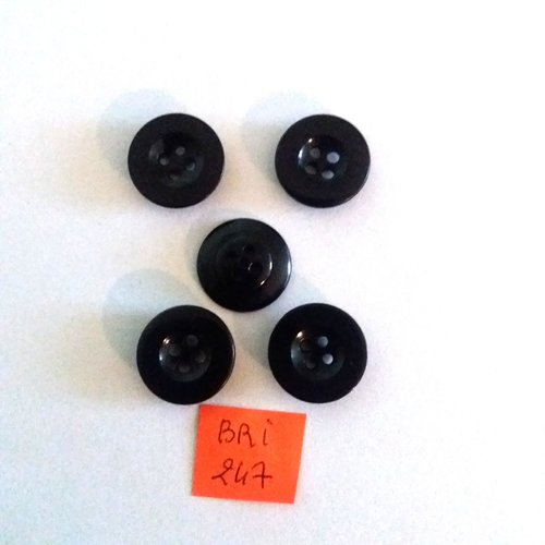 5 boutons en résine noir - ancien - 17mm - bri247