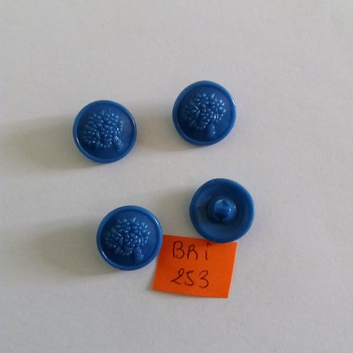 4 boutons en verre bleu - ancien - 15mm - bri253