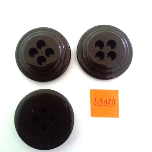 3 boutons en résine marron - vintage - 35mm - 4392d