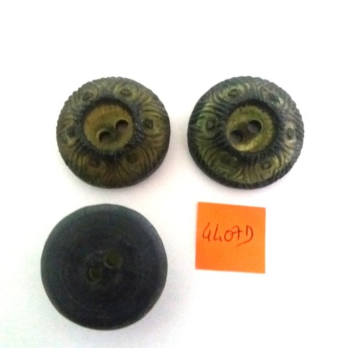 3 boutons en résine vert - vintage - 32mm - 4407d