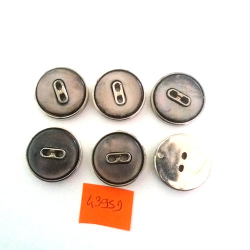 6 boutons en résine argenté et gris - vintage - 22mm - 4395d