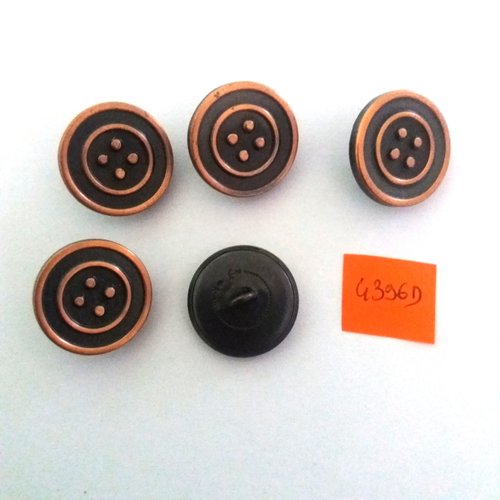 5 boutons en métal noir et cuivre - vintage - 22mm - 4396d
