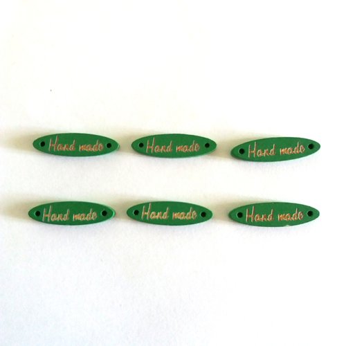 6 boutons fantaisie en bois vert et doré (hand made) - 8x28mm - f1