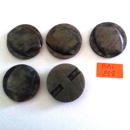 5 boutons en résine gris/marron - ancien - 31mm - bri288