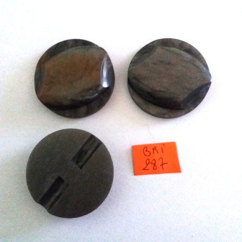 3 boutons en résine gris/marron - ancien - 36mm - bri287