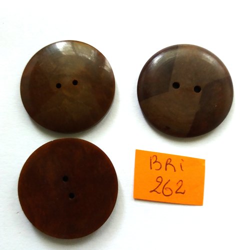3 boutons en résine marron dégradé - ancien - 27mm - bri262