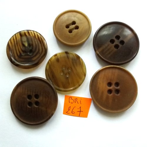 6 boutons en résine marron - ancien - entre 27mm et 32mm - bri267