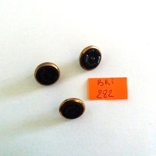 3 boutons en métal doré et noir - ancien - 14mm - bri282