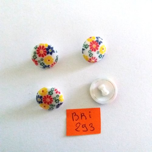 4 boutons en résine blanc et multicolore (fleur) - 15mm - bri293