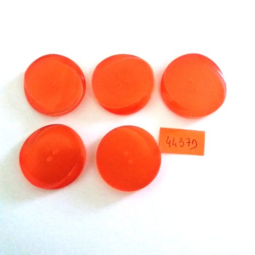5 boutons en résine orange - vintage - 30mm - 4437d