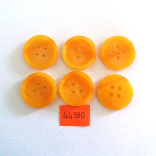 6 boutons en résine jaune/orange - vintage - 21mm - 4438d