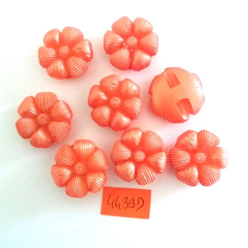8 boutons en résine orange en forme de fleur - vintage - 22mm - 4439d