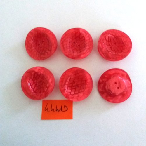 6 boutons en résine rouge clair - vintage - 22mm - 4441d
