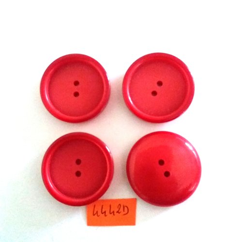 4 boutons en résine rouge - vintage - 31mm - 4442d