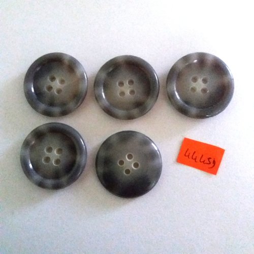 5 boutons en résine gris - vintage - 29mm - 4445d