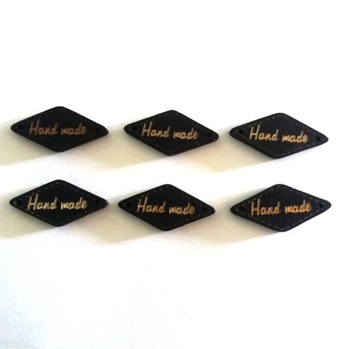 6 boutons fantaisie en bois noir et doré (hand made) - 13x28mm - f1