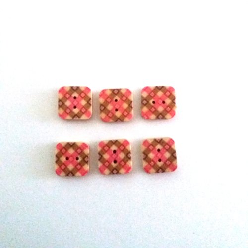 6 boutons fantaisie en bois rose et marron clair - 15x15mm - f5