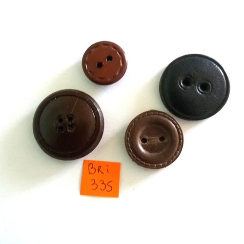 4 boutons en cuir marron et noir - ancien -entre18mm et 28mm - bri335