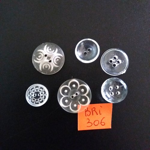 6 boutons en résine transparent - ancien - entre12mm et 18mm - bri306