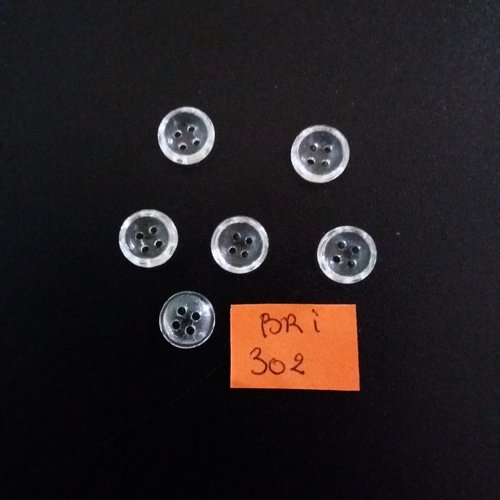 6 boutons en résine transparent - 9mm - bri302