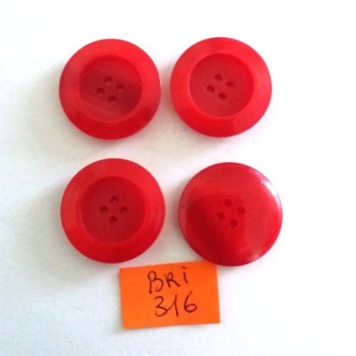 4 boutons en résine rouge - 22mm - bri316