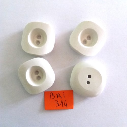 4 boutons en résine blanc - ancien - 23mm - bri314