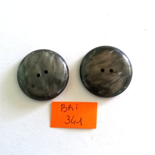 2 boutons en résine gris - ancien - 27mm - bri341