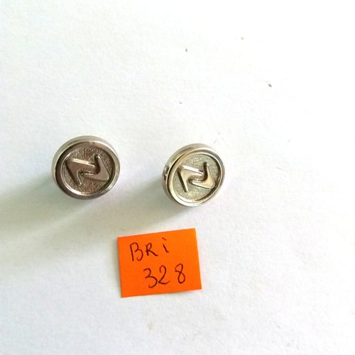 2 boutons en résine argenté - ancien - 15mm - bri328
