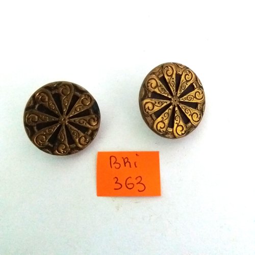 2 boutons en métal doré et noir - ancien -  23mm - bri363