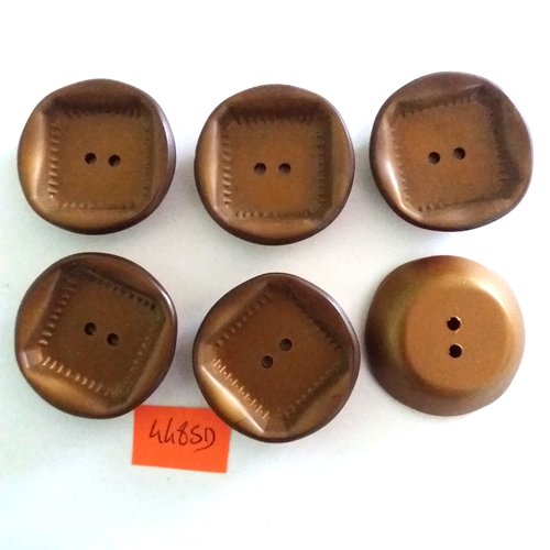 6 boutons en résine marron - vintage - 31mm - 4485d