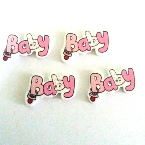 4 boutons fantaisies en bois baby - rose - 21x35mm - f6