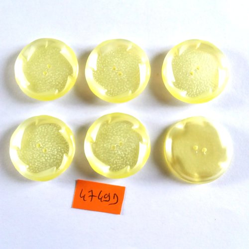 6 boutons en résine jaune - vintage - 27mm - 4749d