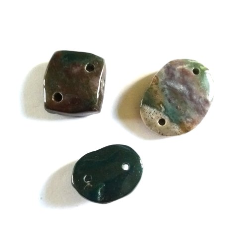 3 boutons en pierre polie marron noir et gris - ancien - taille diverse - 720mp