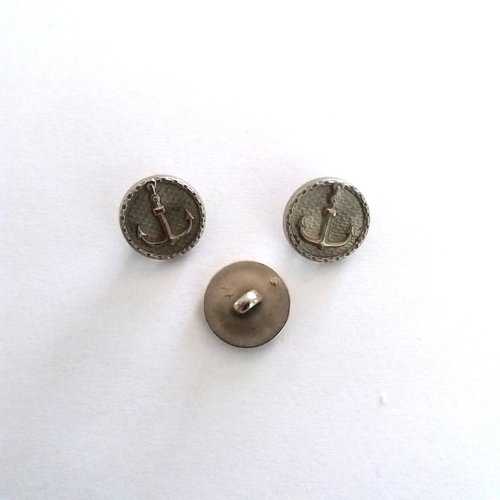 3 boutons en métal argenté (une ancre) - ancien - 15mm - 744mp