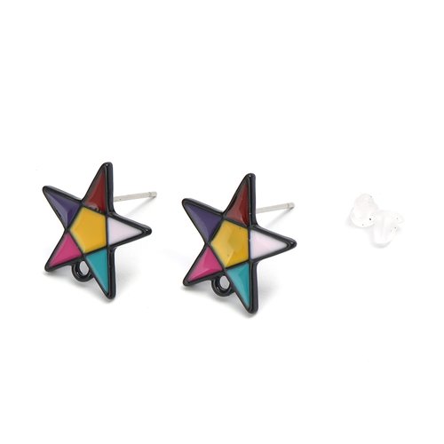 1 paire clous d'oreilles en formes d'étoile multicolores - boucles d'oreilles 
