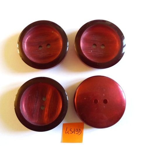 4 boutons en résine bordeaux - vintage - 40mm - 4519d