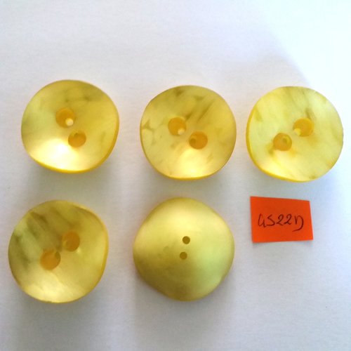 5 boutons en résine jaune - vintage - 32mm - 4522d