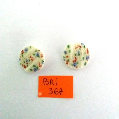 2 boutons en verre blanc et multicolore - ancien -  18mm - bri367