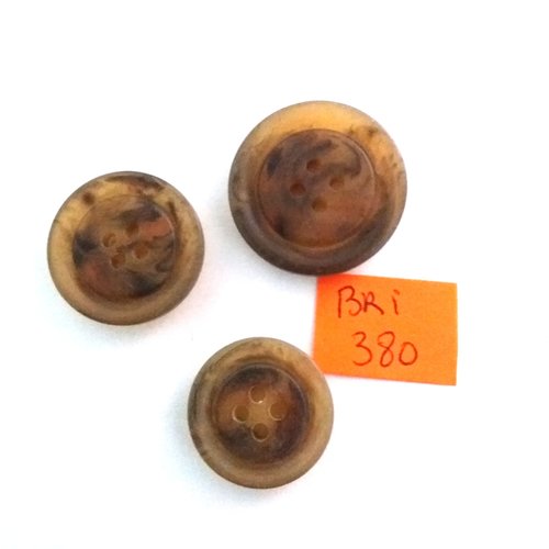 3 boutons en résine marron opaque - ancien -  25mm -  22mm - 20mm - bri380