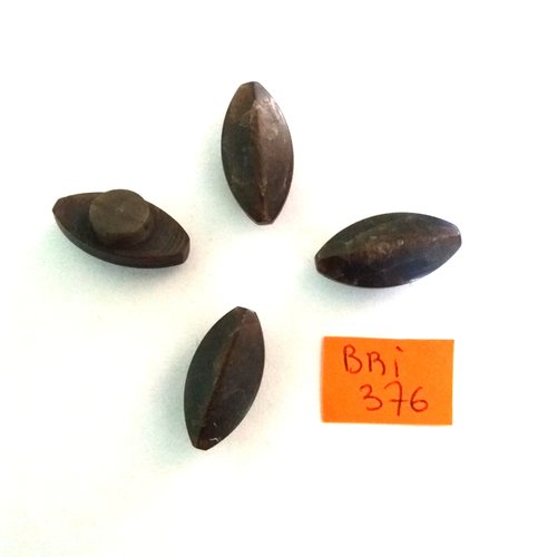 4 boutons en résine marron - ancien - 11x21mm - bri376
