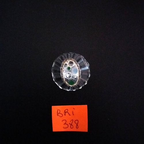 1 bouton en verre transparent - ancien - 22mm - bri388