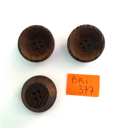 3 boutons en bois marron foncé - ancien - 21mm - bri377