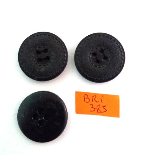 3 boutons en résine noir - ancien - 25mm - bri385