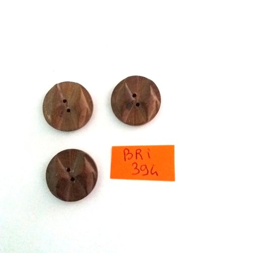 3 boutons en bois marron - ancien - 18mm - bri394