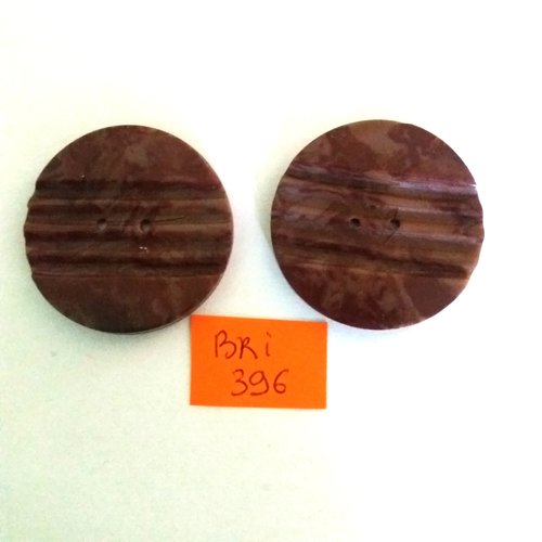 2 boutons en résine marron - art deco - ancien - 32mm - bri396