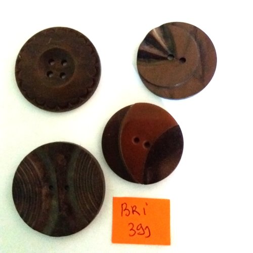 4 boutons en résine marron - art deco - ancien - 27mm , 30mm et 31mm - bri399