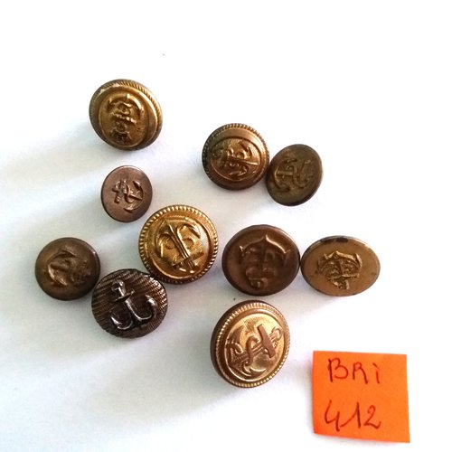 10 boutons en métal doré (une ancre) - ancien - entre 10 et 15mm - bri412