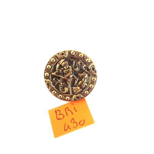 1 bouton en métal doré (poséidon et hippocampe) - ancien - 23mm - bri430