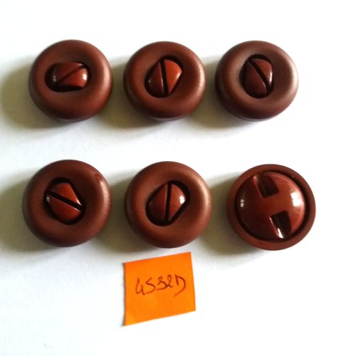 6 boutons en résine marron - vintage - 23mm - 4532d